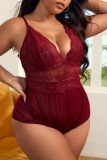 Sexy Living Solid Hollowed Out Backless Plus Size Sleepwear