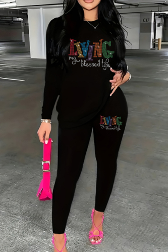 Casual Hot Drilling Patchwork O Neck Long Sleeve Two Pieces
