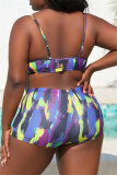 Sexy Print Tie-dye Plus Size Swimwear Three Piece Set