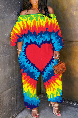 Casual Print Basic Off the Shoulder Regular Jumpsuits