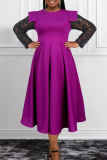 Casual Solid Patchwork O Neck Plus Size Long Sleeve Dresses