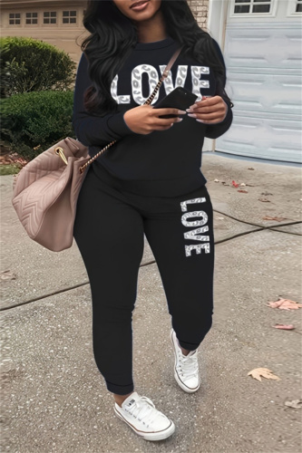 Casual Print Basic O Neck Plus Size Two Pieces