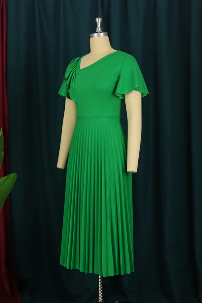 Women's Pleated Slim-fit Oblique Shoulder Dress