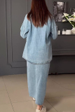 Casual Simplicity Solid Bandage Pocket Turndown Collar Long Sleeve Two Pieces