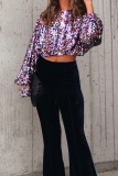 Casual Patchwork Sequins O Neck Tops
