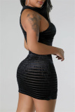 Sexy Solid Patchwork See-through Half A Turtleneck Wrapped Skirt Dresses