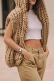 Casual Solid Cardigan Hooded Collar Tops
