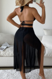 Sexy Solid Bandage Hollowed Out Backless Slit Swimwears Cover Up