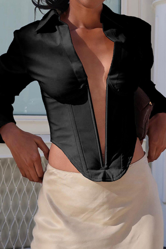 Sexy Solid Patchwork V Neck Tops