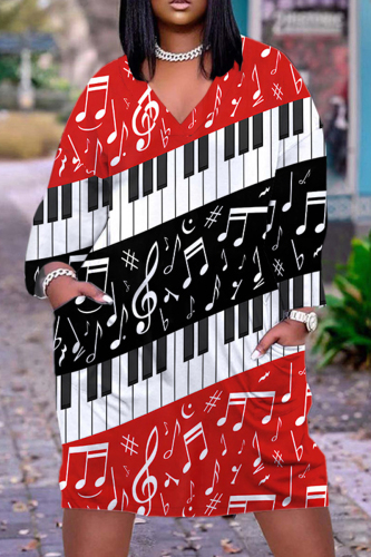 Casual Print Basic V Neck Long Sleeve Dresses