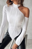 Casual Solid Hollowed Out Asymmetrical Half A Turtleneck Tops