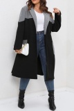 Casual Patchwork Cardigan Contrast Turndown Collar Plus Size Overcoat