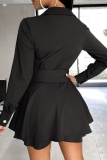 Casual Solid Patchwork Shirt Collar Long Sleeve Dresses