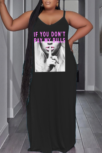Sexy Casual Print Backless Spaghetti Strap Long Dress Plus Size Dresses