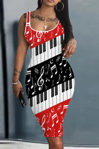 Casual Print Basic U Neck Vest Dress Dresses