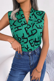 Casual British Style Letter Print Contrast V Neck Tops