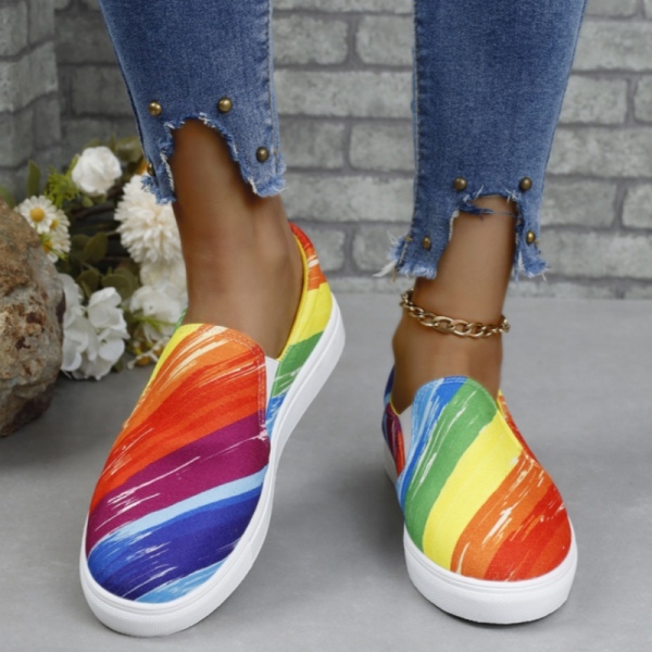 Rainbow Multicolor Comfortable Canvas Slip On Shoes