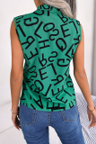 Casual British Style Letter Print Contrast V Neck Tops