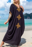 Casual Vacation Solid Embroidered Contrast Swimwears Cover Up