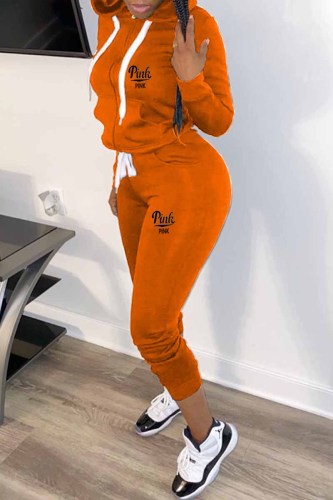 Casual Print Letter Hooded Collar Long Sleeve Two Pieces Casual Print Letter Hooded Collar Long Sleeve Two Pieces