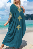 Casual Vacation Solid Embroidered Contrast Swimwears Cover Up