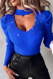 Sexy Casual Solid Hollowed Out Rhinestone Half A Turtleneck Tops