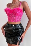 Sexy Casual Solid Patchwork Feathers Backless Spaghetti Strap Tops