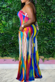 Street Print Bandage Patchwork Backless Strapless Plus Size Jumpsuits