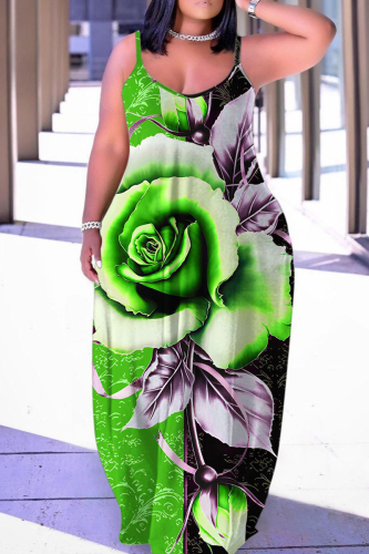Sexy Casual Print Backless Spaghetti Strap Long Dress Dresses