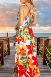 Sexy Vacation Floral Backless V Neck A Line Dresses