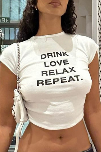 Casual Print Patchwork Fold O Neck T-Shirts
