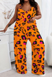 Casual Living Print Leopard Vests Pants Spaghetti Strap Plus Size Two Pieces