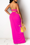 Sexy Solid Hollowed Out Backless Slit Halter Long Dress Dresses
