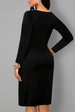 Casual Solid Patchwork Zipper O Neck Long Sleeve Plus Size Dresses