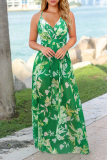 Sexy Vacation Floral Backless V Neck A Line Dresses