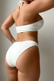 Sexy Casual Solid Bandage Backless Swimsuit Three Piece Set (With Paddings)