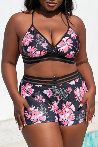 Sexy Print Backless Spaghetti Strap Plus Size Swimwear Set (With Paddings)