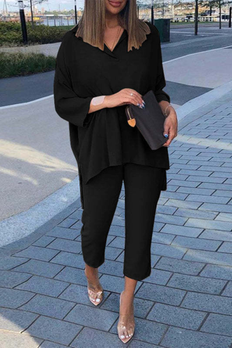 Casual Solid Patchwork V Neck Long Sleeve Two Pieces