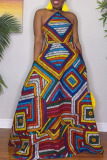 Graphic Print Knit Sleeveless Halter A Line Daily Vacation Maxi Dress