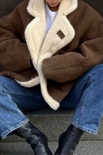 Casual Solid Patchwork Turndown Collar Outerwear