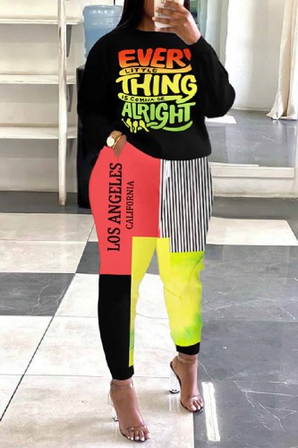 Casual Print Basic O Neck Long Sleeve Two Pieces