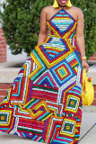 Graphic Print Knit Sleeveless Halter A Line Daily Vacation Maxi Dress