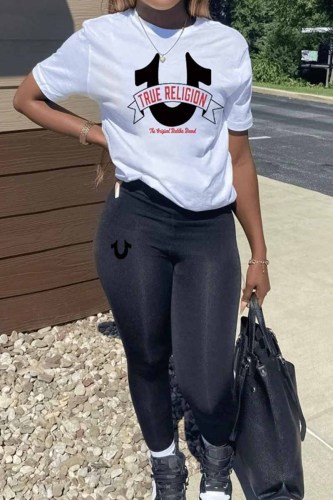 Casual Print Letter O Neck Short Sleeve Two Pieces