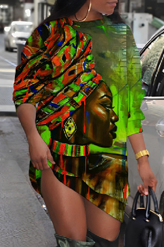 Casual Print Basic O Neck Long Sleeve Dresses