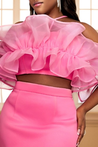 Sexy Solid Patchwork Backless Spaghetti Strap Plus Size Tops