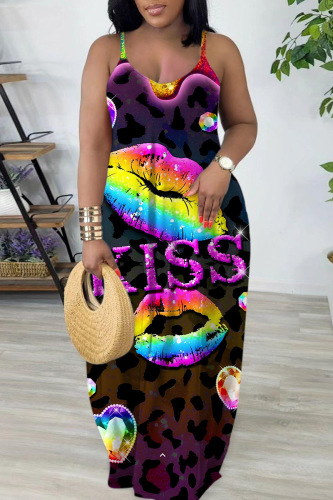 Sexy Casual Print Backless Spaghetti Strap Long Dress Dresses