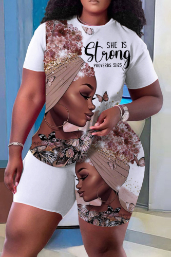 Casual Print Basic O Neck Short Sleeve Two Pieces Casual Print Basic O Neck Short Sleeve Two Pieces