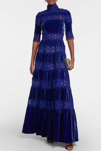 Casual Solid Patchwork Turtleneck Long Dress Dresses