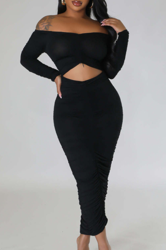 Celebrities Solid Patchwork Fold Off the Shoulder Long Dress Dresses