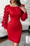 Casual Solid Patchwork Backless O Neck Long Sleeve Dresses